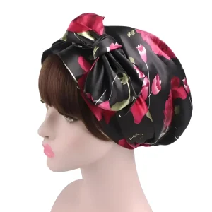 Bonnet de sommeil en satin avec liens