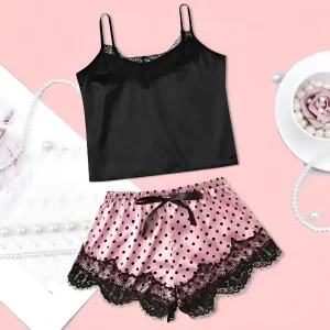 Pyjamas à pois pour femmes avec top court et shorts