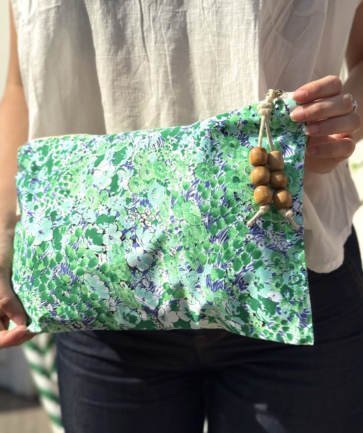 POCHETTE FLEURIE VERTE - UPCYCLING - LOUISA
