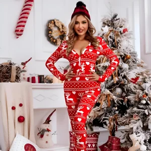 Pyjama une pièce imprimé Noël pour femmes