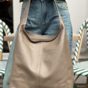 SAC LUNE EN CUIR TAUPE