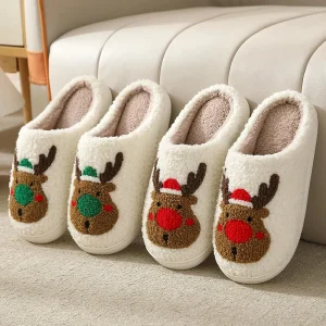 Chaussons moelleux de Noël avec motif de renne