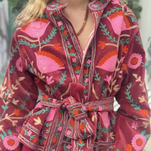 VESTE VELOURS BRODEE - BORDEAUX - ANASTASIA